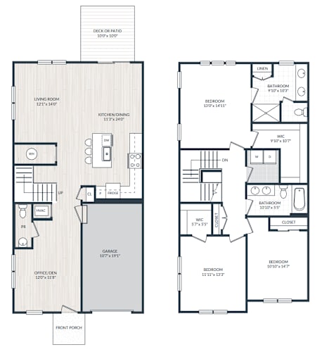 Floor Plan  A floor plan of a house with two bedrooms, a living room, a kitchen, a bathroom, a closet, and an office.