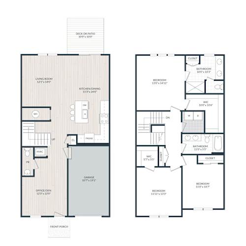 Floor Plan  A floor plan of a house with a living room, kitchen, two bedrooms, and a garage.