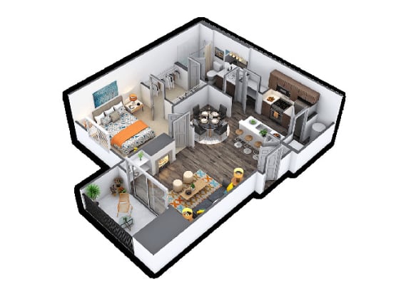 Floor Plan  a bedroom and a living room are shown in this house cutaway