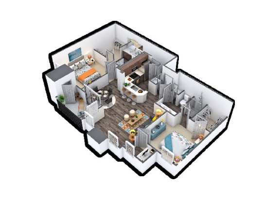 Floor Plan  3d floor plan of a house with a bedroom and a living room