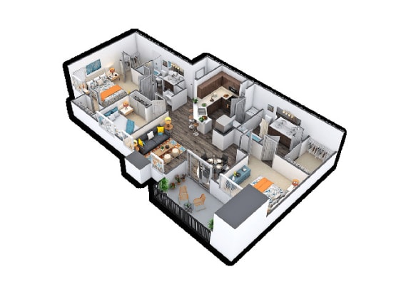 Floor Plan  3d floor plan of a home with bedrooms and a living room