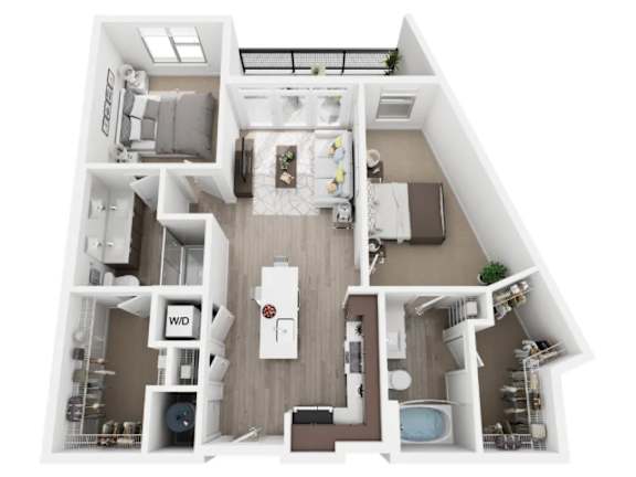 Floor Plan  A floor plan of a house with a kitchen, living room, dining room, and bathroom.