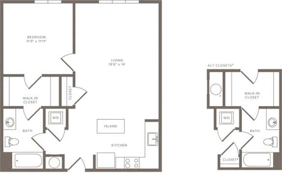 Floor Plan  A floor plan of a small apartment with a living room, kitchen, bathroom, and bedroom.