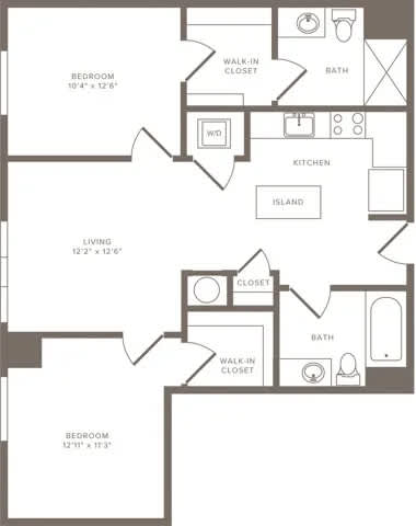 Floor Plan  A floor plan of a house with three bedrooms, a kitchen, a living room, and two bathrooms.