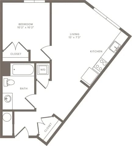 Floor Plan  A black and white image of a floor plan for a small apartment.
