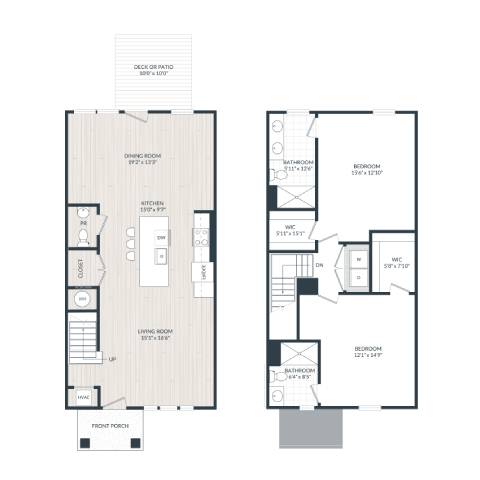Floor Plan  A floor plan of a house with a deck and a front porch.