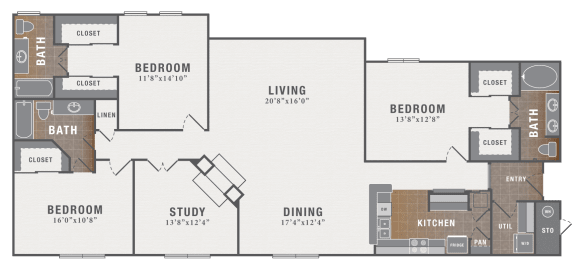 Floor Plan  C1 Study, 3 br, 3 ba, 2091 sq. ft.