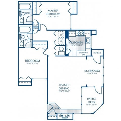 Floor Plan  2/2- Square Foot Range- 1250