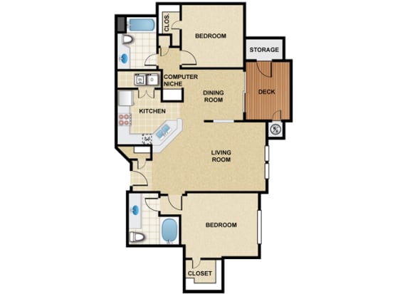 Floor Plan  2 Bedroom 2 Bath - Mariposa