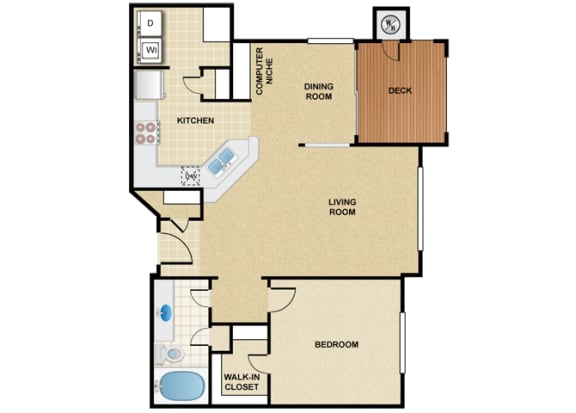 Floor Plan  1 Bedroom 1 Bath - Monterey
