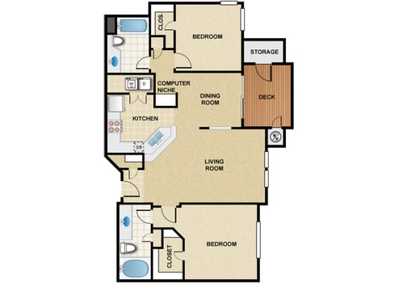 Floor Plan  2 Bedroom 2 Bath - Santa Cruz