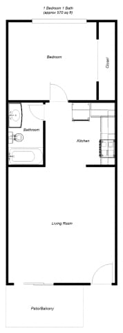 Floor Plan  A floor plan of a house with a living room, dining room, kitchen, and bathroom.