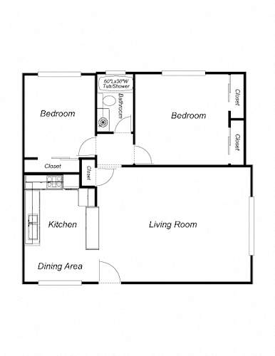 Floor Plan  2-Bedrooms, 1-Bathroom