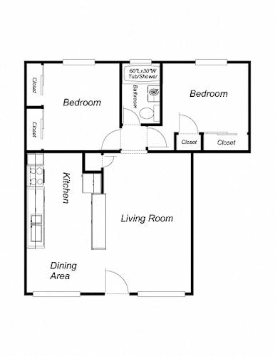 Floor Plan  2-Bedrooms, 1-Bathroom (NP)