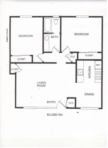 Floor Plan  A black and white image of a floor plan for an apartment.