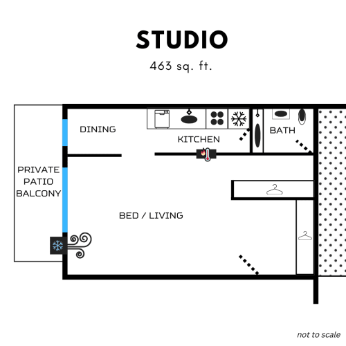 Floor Plan  a floor plan of a studio with a bathroom and a living room