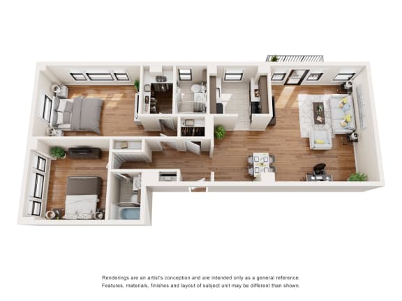 Floor Plan  2 bed 2 bath A at The Argonne Apartments, Washington, DC