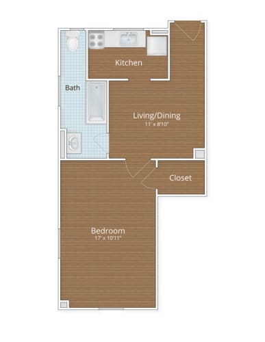Floor Plan  a floor plan of a studio apartment with a bedroom