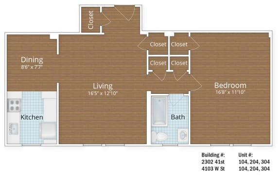Floor Plan  One Bedroom with Office at Park Crest Apartments, Washington, 20007