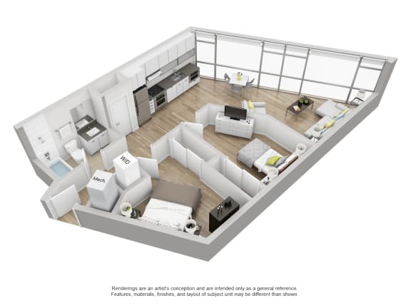 Floor Plan  Two Bedroom One Bathroom at The Shay, Washington, District of Columbia
