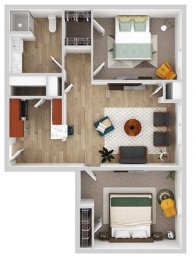 Floor Plan  a stylized floor plan of a house with a bedroom and living room