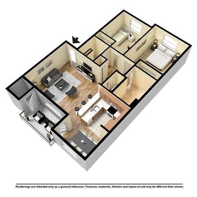 Floor Plan  A 3D rendered image of a house layout.