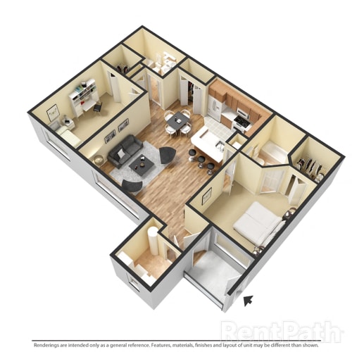 Floor Plan  3d floor plan of a home with a bedroom and living room