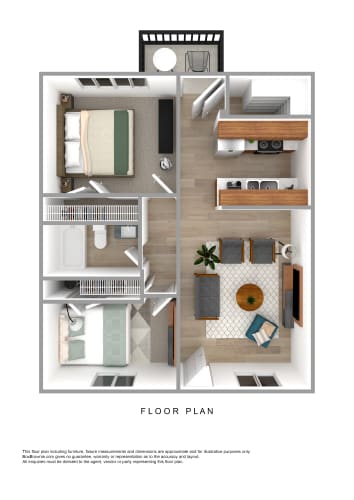 Floor Plan  a 3d floor plan of a 1 bedroom apartment