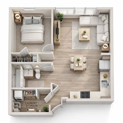 Floor Plan  1 bed 1 bath at The Foundry Apartments , Englewood