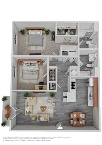 Floor Plan  A floor plan of a house with a kitchen, living room, and bedrooms.