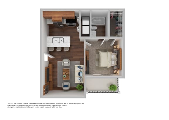 Floor Plan  a stylized 3d floor plan with a bedroom and living room