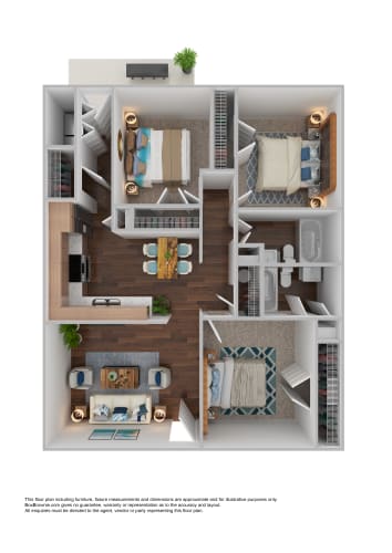Floor Plan  a stylized floor plan of a 1 bedroom apartment