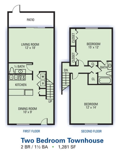 Floor Plan  Morrowood Townhomes - Two Bedroom One-and-a-Half Bathroom Floor Plan