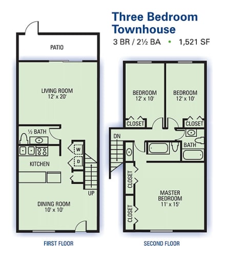 Floor Plan  Morrowood Townhomes - Three Bedroom Two-and-a-Half Bathroom Floor Plan
