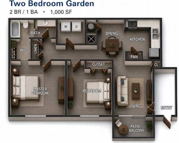 Floor Plan  A floor plan of a two bedroom garden apartment.
