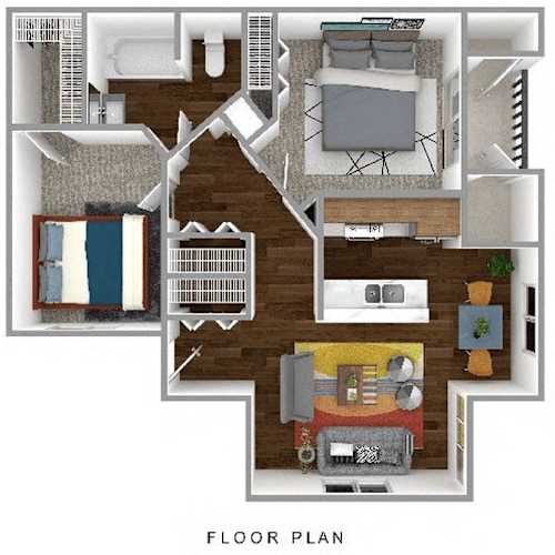 Floor Plan  Two bedroom floor plan with open layout at Stetson Meadows Apartments, Colorado Springs