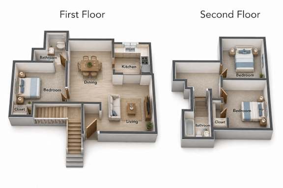 Floor Plan  A diagram of a two-story house with labeled rooms.