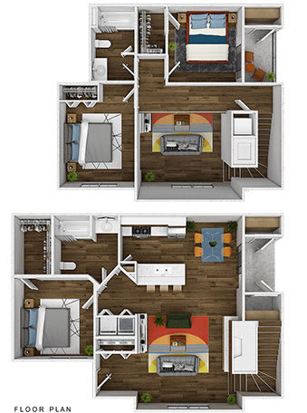 Floor Plan  Two story floor plan with multiple bedrooms at Stetson Meadows Apartments, Colorado Springs, Colorado