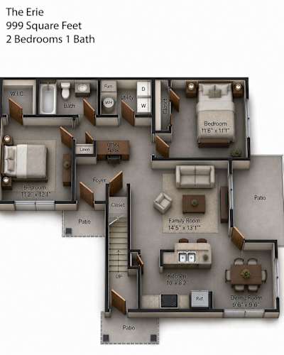 Floor Plan  A floor plan of a 2 bedroom apartment with a bathroom.