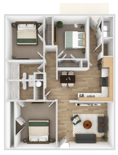 Floor Plan  a 3d drawing of the floor plan of a apartment