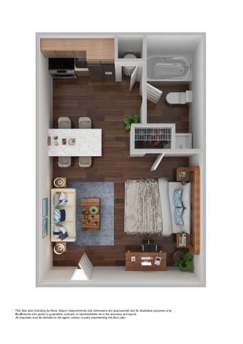 Floor Plan  a 1 bedroom floor plan with a bathroom and a living room