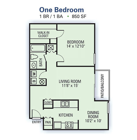 Floor Plan  Willow Lake Apartments - 1 Bedroom Floor Plan Image
