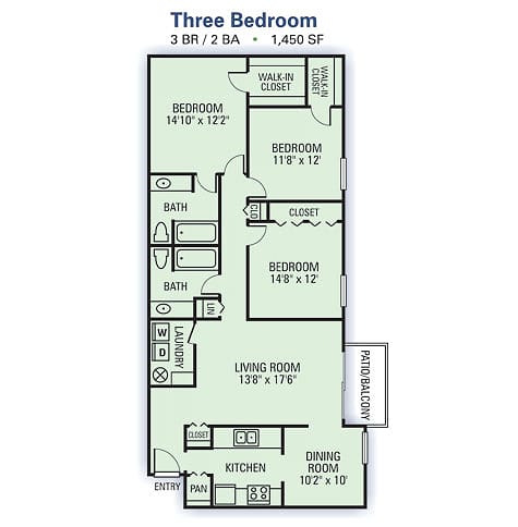 Floor Plan  Willow Lake Apartments - 3 Bedroom Floor Plan Image