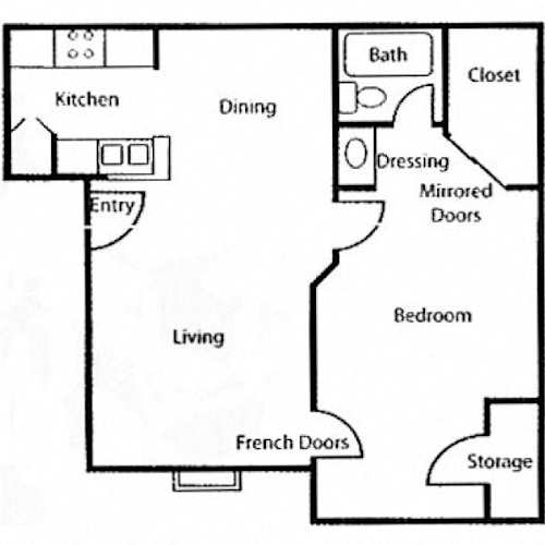 Floor Plan  1 bed 1 bath B at Brook Meadow Village Apartments , Texas 78758