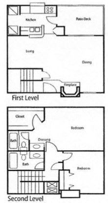Floor Plan  2 bed 2 bath B at Brook Meadow Village Apartments , Texas