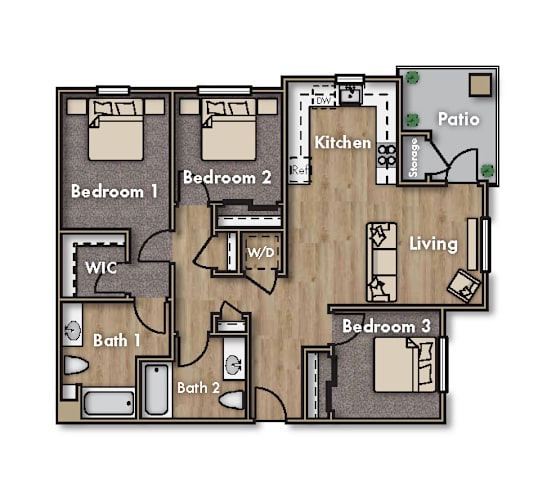 Floor Plan  3 Bedroom | 2 Bath