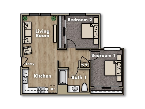 Floor Plan  Terracina at The Dunes 2-bedroom 1-bathroom floor plan