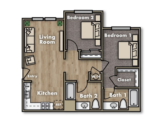 Floor Plan  Terracina at The Dunes 2-bedroom 2-bathroom floor plan
