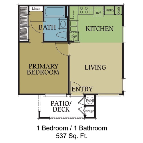 Floor Plan  1-bedroom floor plan, 537 square feet, at Vintage Desert Rose in Las Vegas, NV