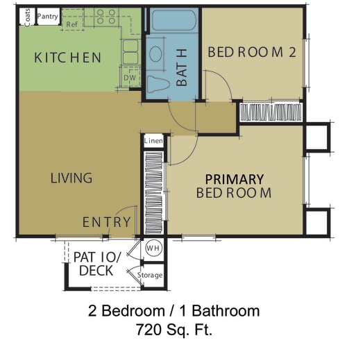 Floor Plan  2-bedroom floor plan, 720 square feet, at Vintage Desert Rose in Las Vegas, NV